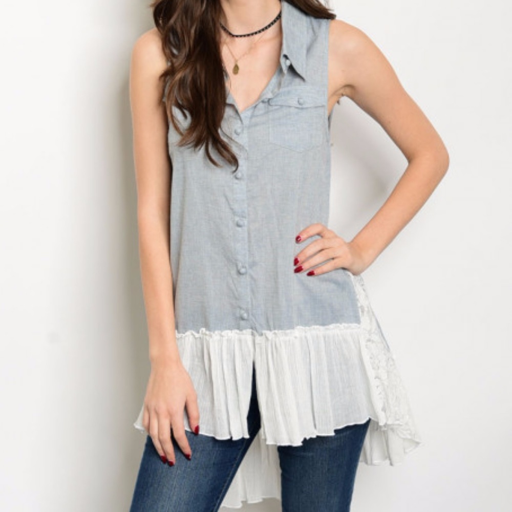 DUSTY BLUE TOP - Picture 1 of 2