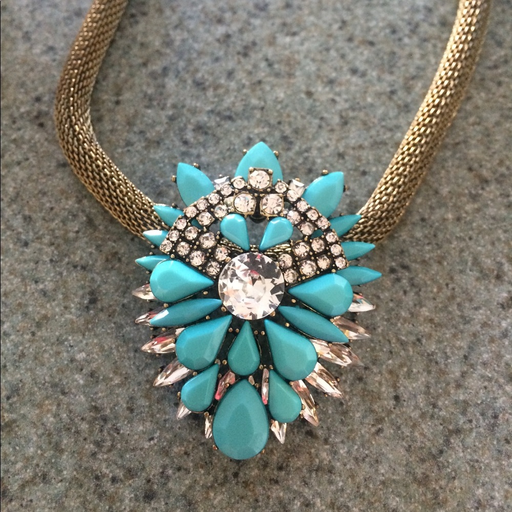 turquoise crystal gem statement necklace.