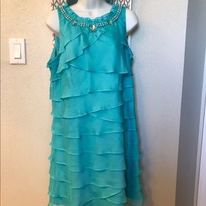 Beautiful ruffle dress with jeweled neckline