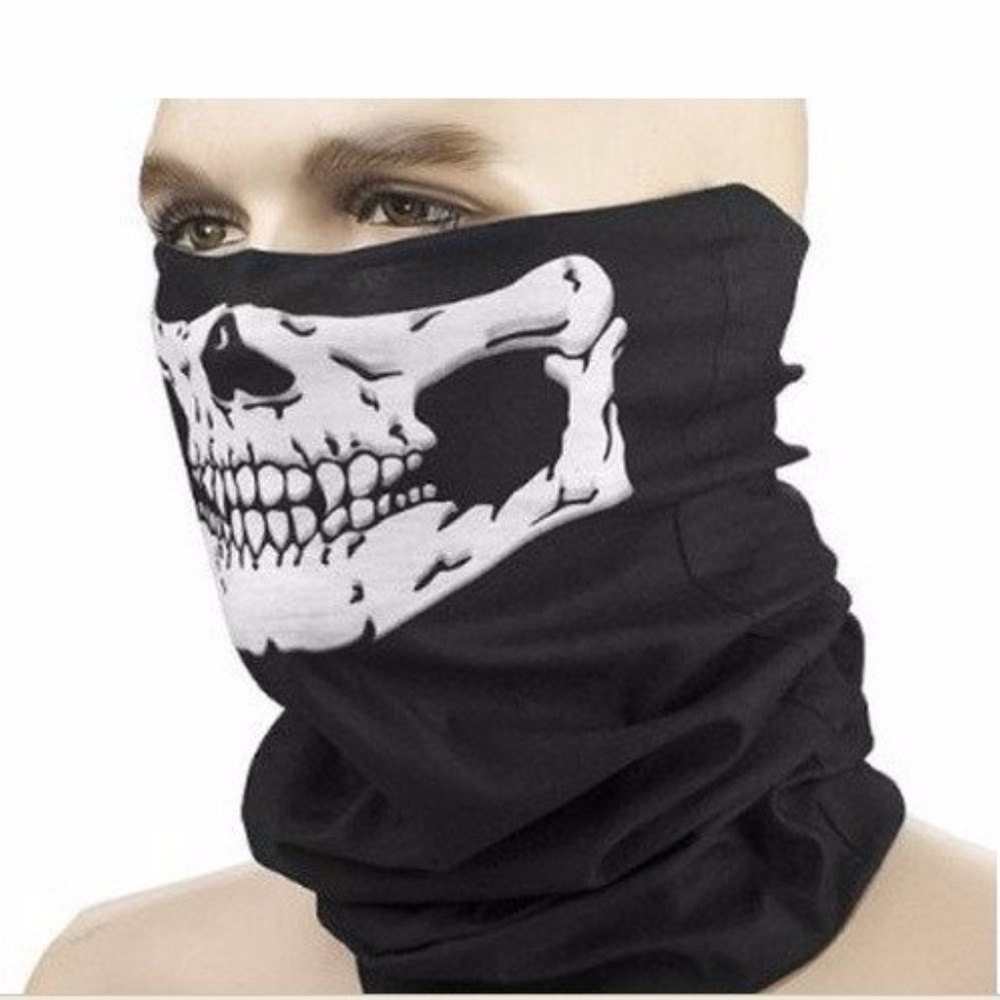 White Half Face Skull Tube Mask - Picture 3 of 8