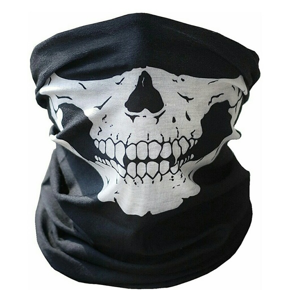 White Half Face Skull Tube Mask - Picture 2 of 8