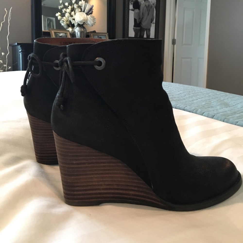 Lucky Brand Black Wedge Booties