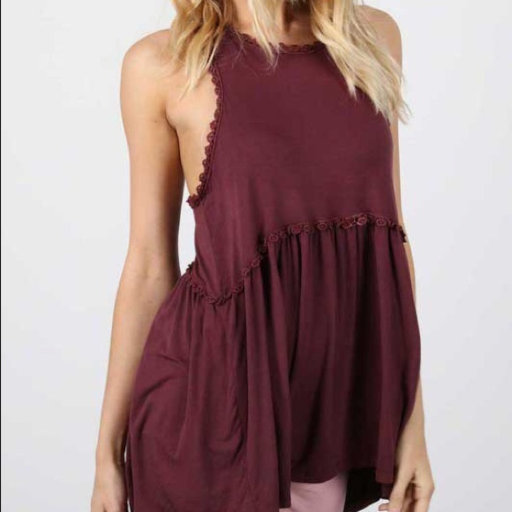 Lace trim ruffle babydoll tank