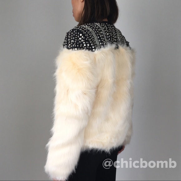 Faux fur rock star studded jacket - Picture 5 of 5