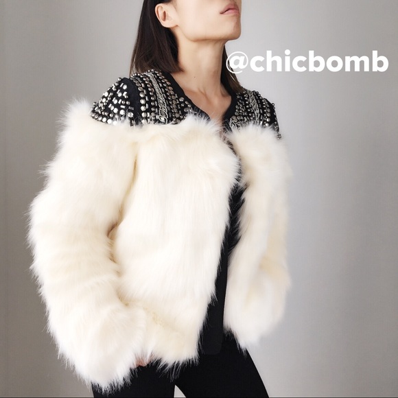 Faux fur rock star studded jacket - Picture 3 of 5