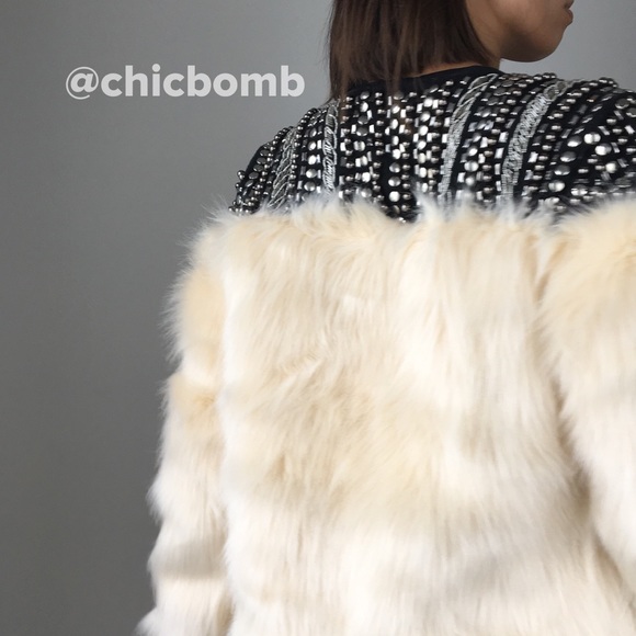 Faux fur rock star studded jacket - Picture 4 of 5