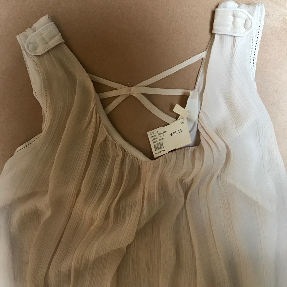 ANGL NWT helena's Chiffon Dress, cream, Sz M