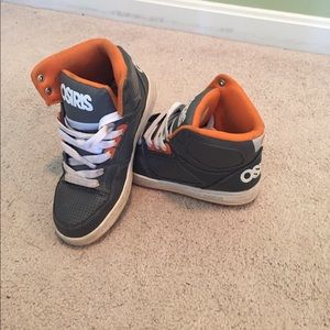 Osiris grey with orange hightop sneakers