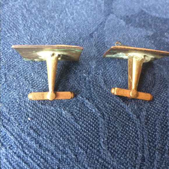 Vintage Handmade Men's Copper Fishing Cuff Links. - Picture 2 of 5