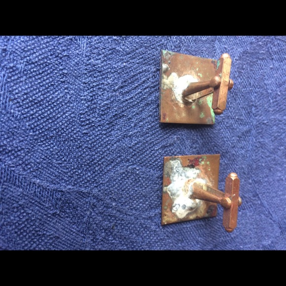 Vintage Handmade Men's Copper Fishing Cuff Links. - Picture 3 of 5