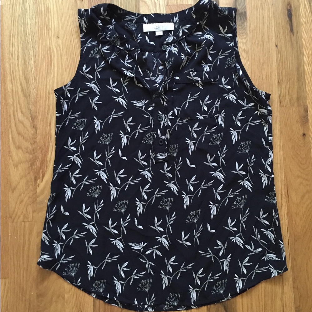 Loft floral black and cream sleeveless blouse