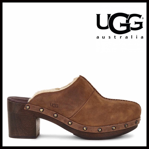 UGG AUSTRALIA LEATHER & SHEARLING LINED CLOGS - Picture 6 of 7