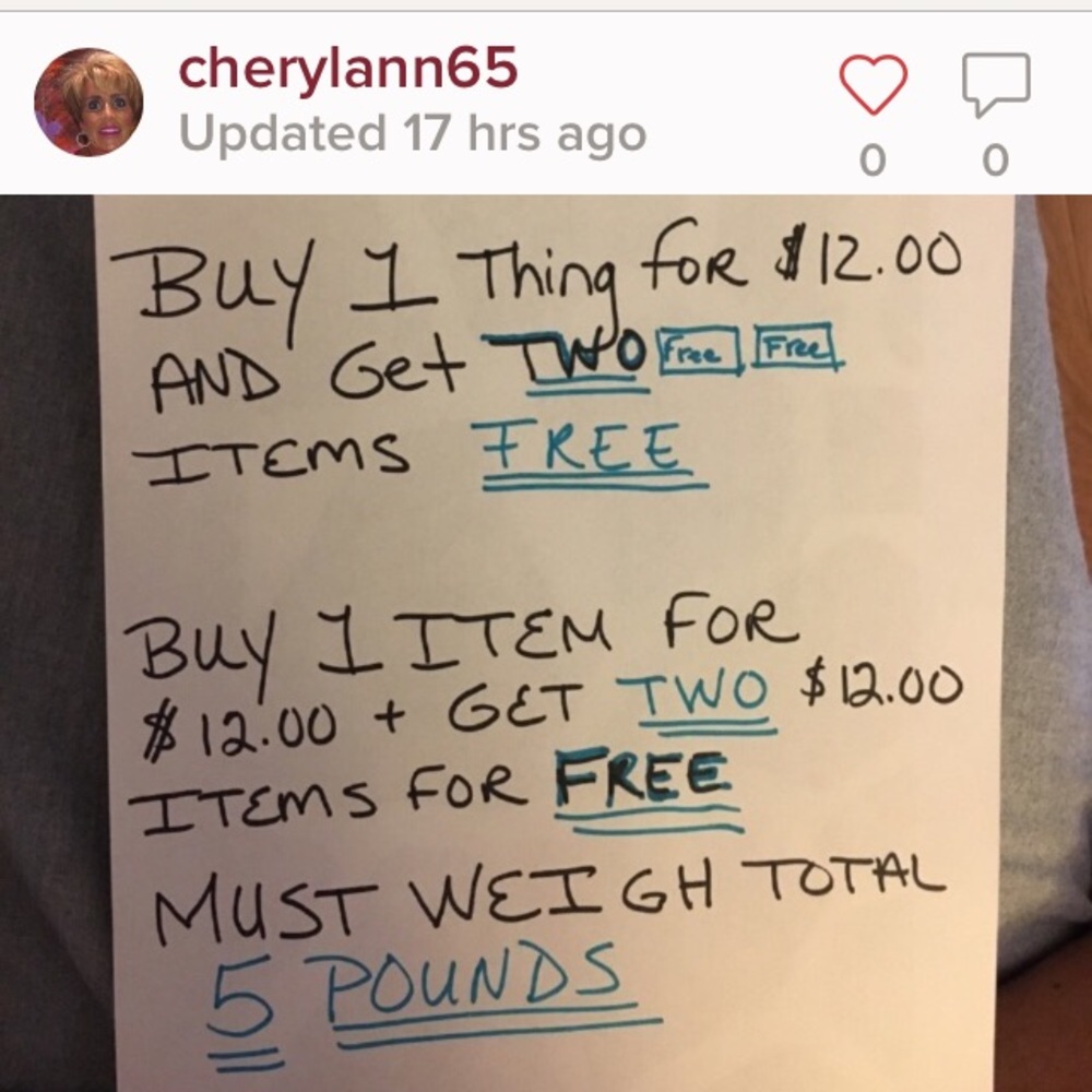 BUY 1 item for $12.00 and get 2 $12.00 ITEMS FREE