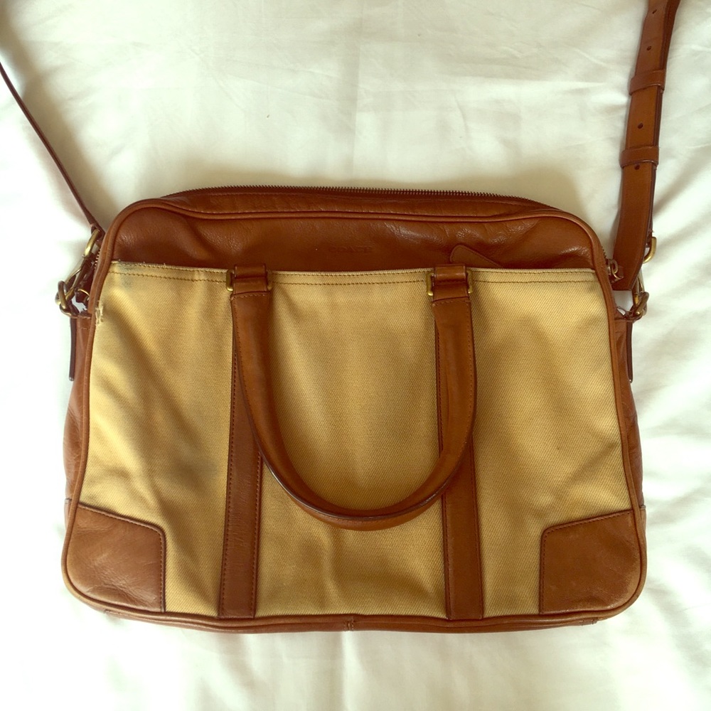 Coach - Brown Twill Slim Brief Case/Messenger Bag