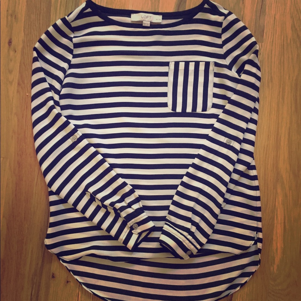 Loft black striped long sleeved blouse
