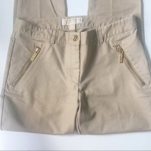 Michael Kors Khaki Pants with Gold Zipper Pockets Michael Kors Khaki Pants with Gold Zipper Pockets