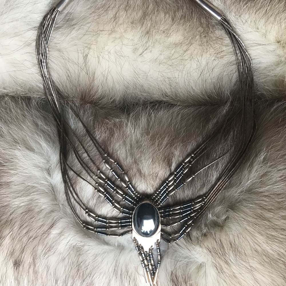 Vintage 1970s Sterling Silver Beaded Native Choker