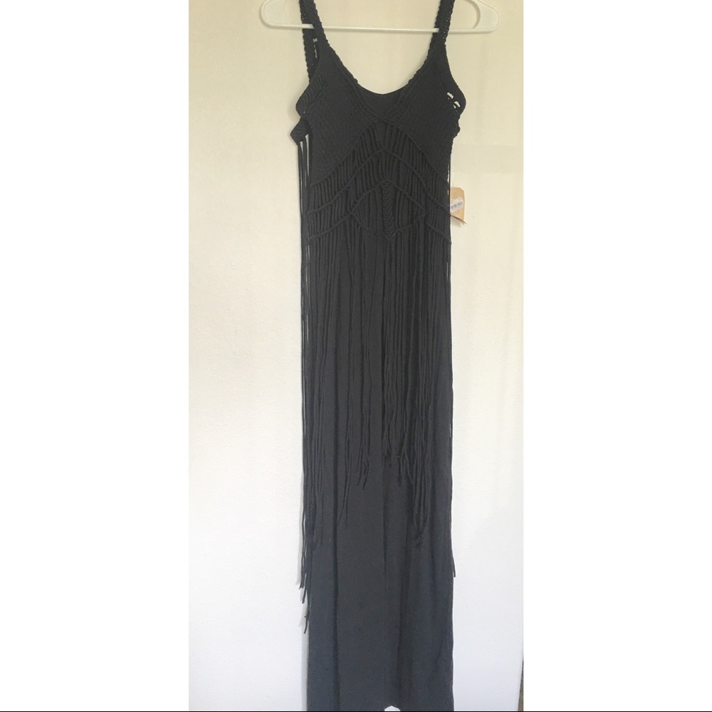 Denim & Supply black maxi dress with fringe