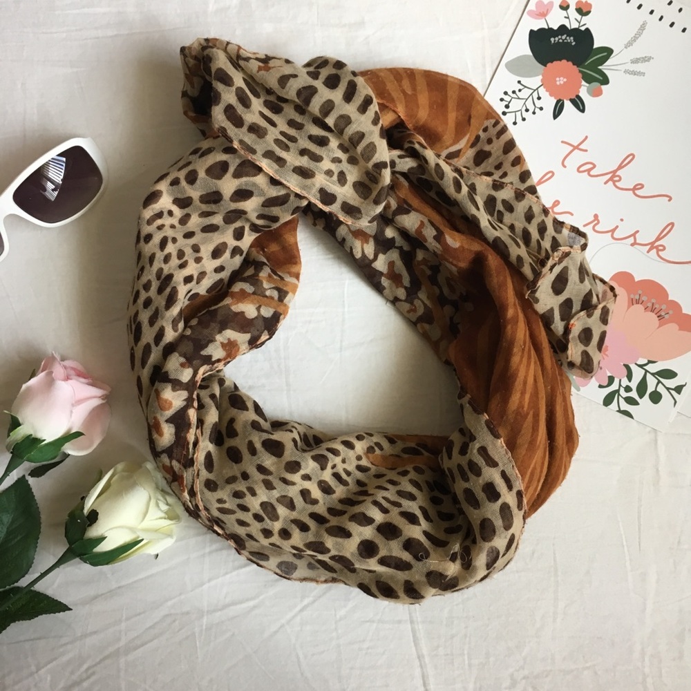 Tiger Floral and Tan Scarf / leopard print design