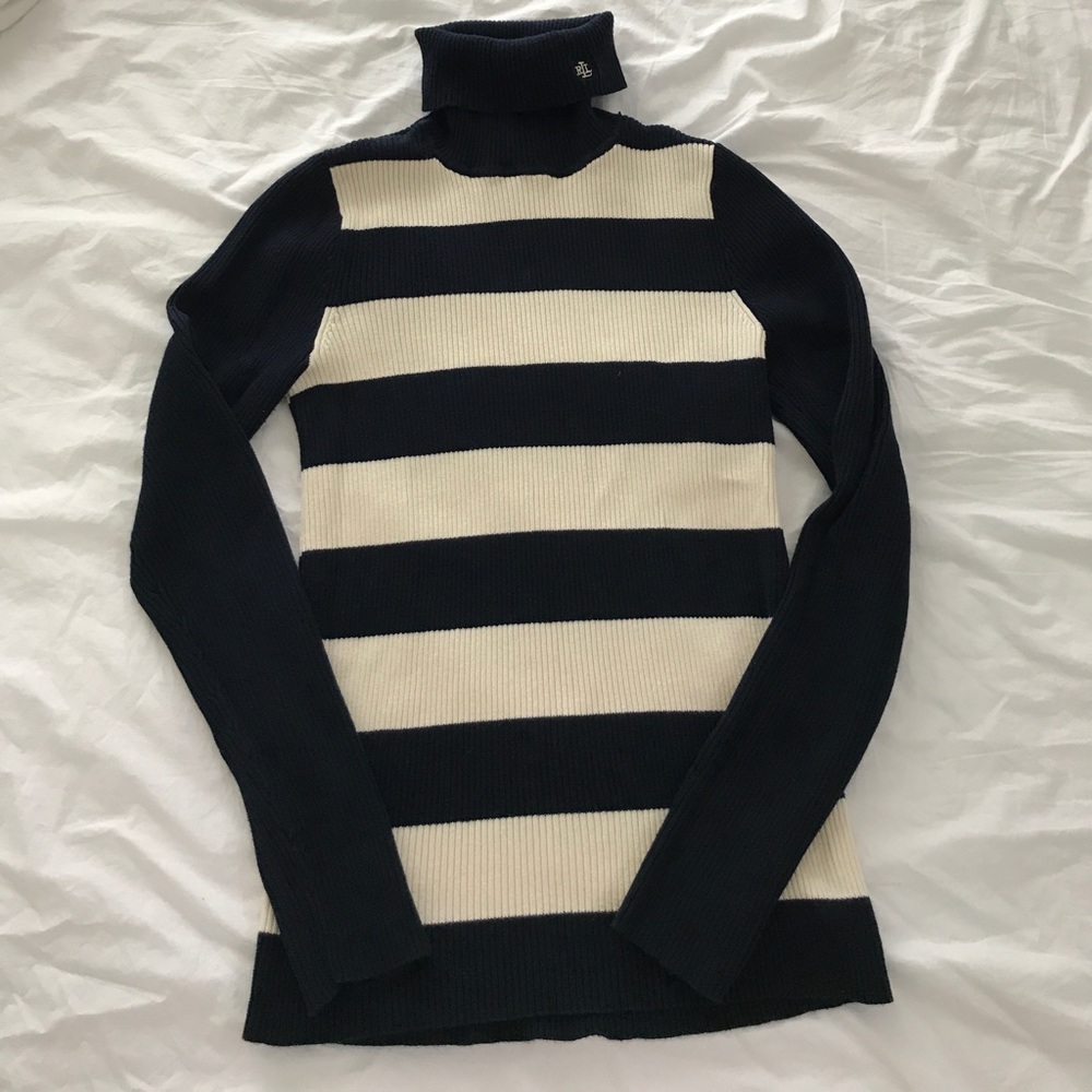 Navy Striped Cotton Turtleneck RL