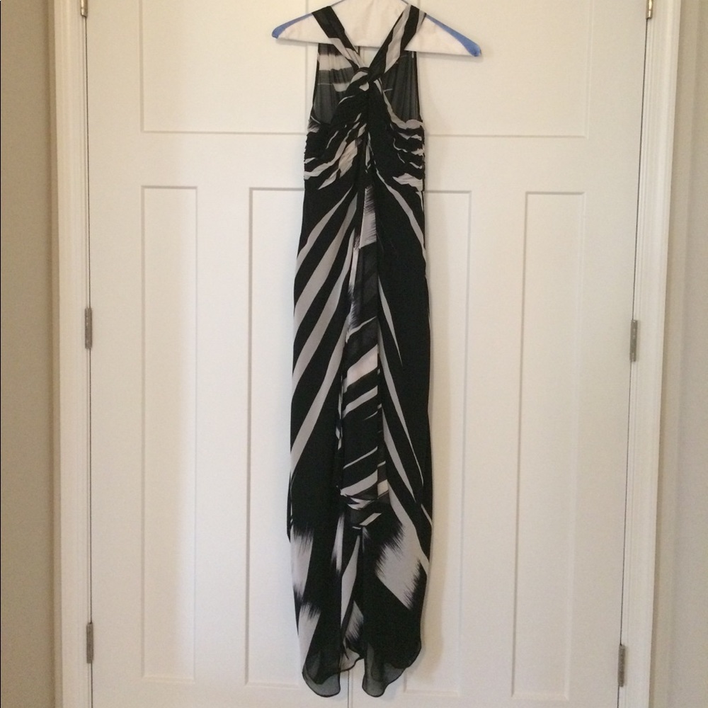 Black house white market halter style dress.
