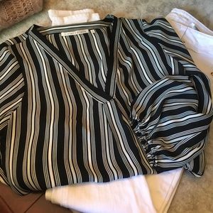 V-neck striped career blouse