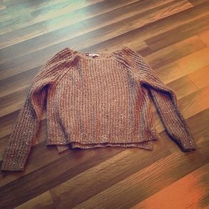 Wide Neck Sparkly Brown Sweater