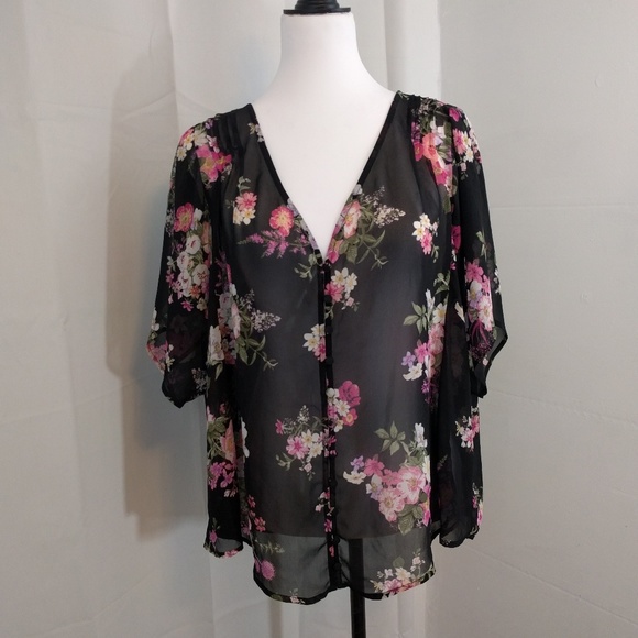 torrid Tops - Sheer Floral Button Down Top by Torrid