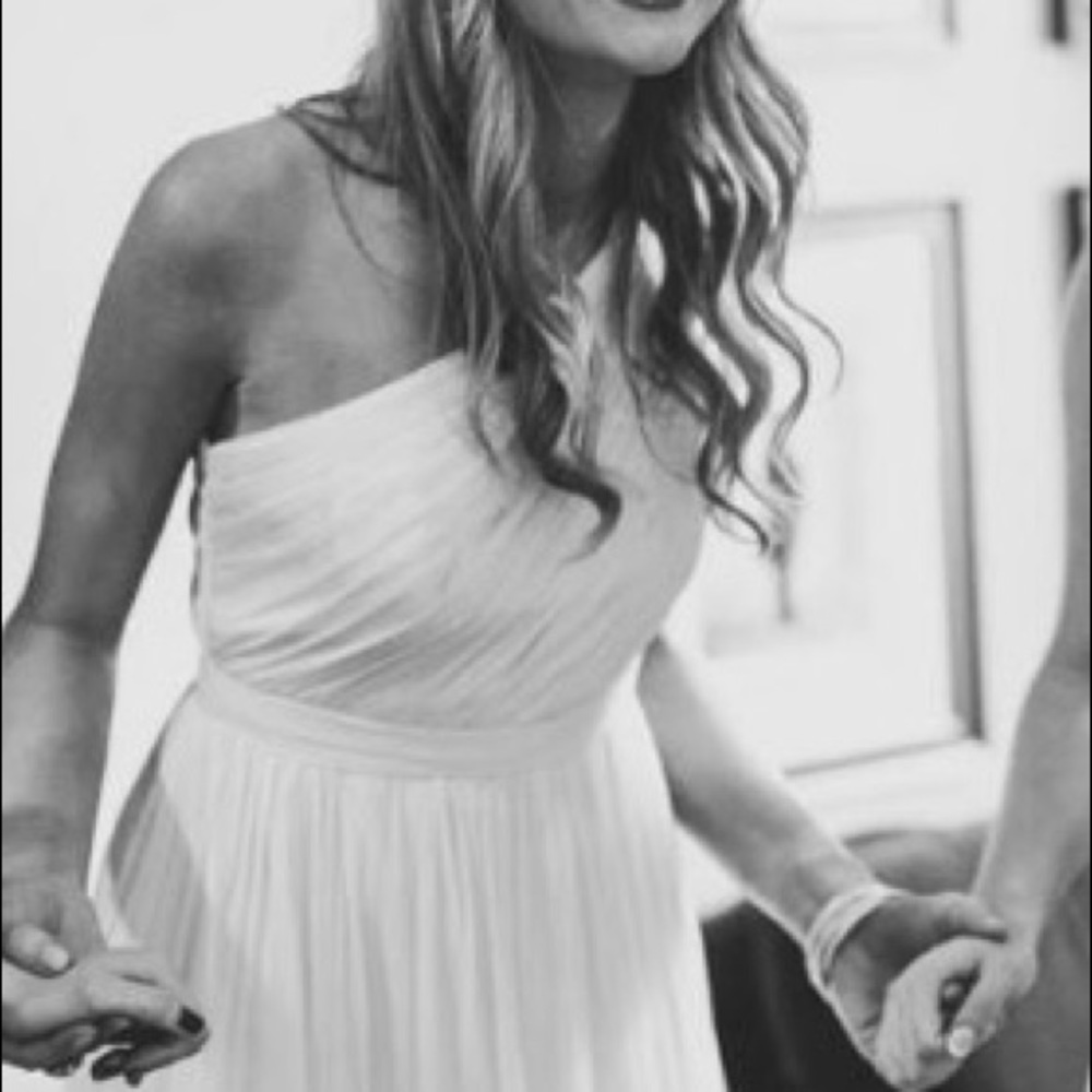 elegant champagne silk J. crew Grecian-style gown