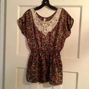 Francesca's satin top with lace neckline