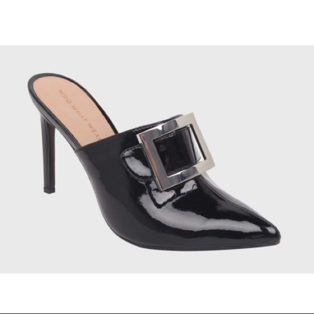 Who What Wear Gemma Patent Buckle Heeled Mules