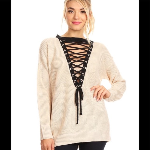 Lace Me Up Oversized Sweater - Picture 2 of 8