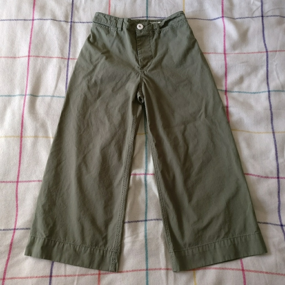Olive Anthropologie wide leg cropped pants