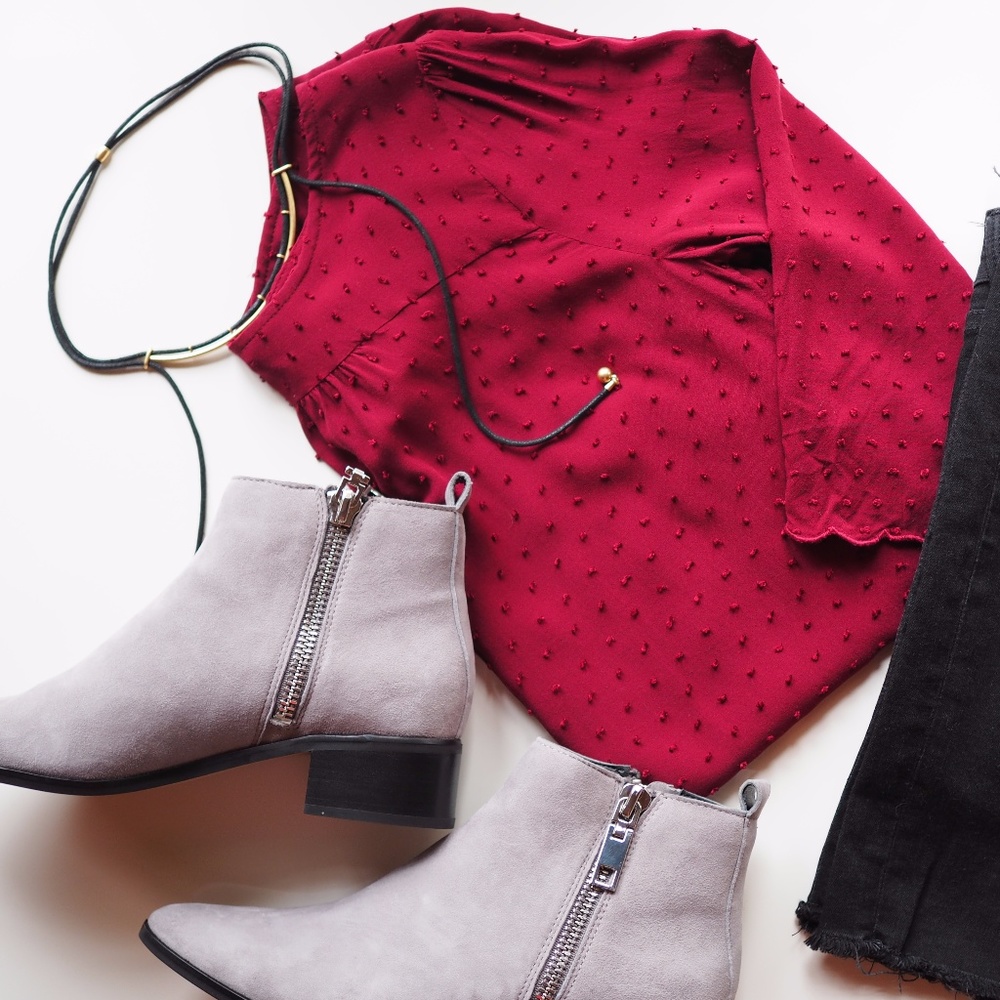 Anthroplogie Maeve Burgundy Swiss Dot Blouse