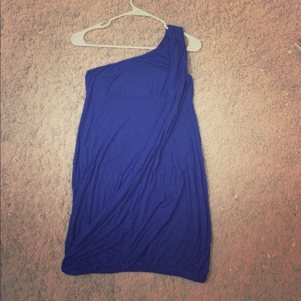 Grecian style one shoulder cobalt dress