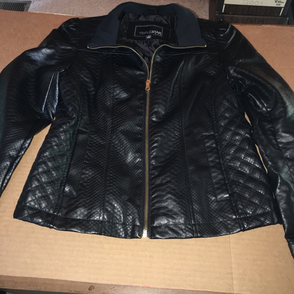 TripleStar black leather look jacket size small