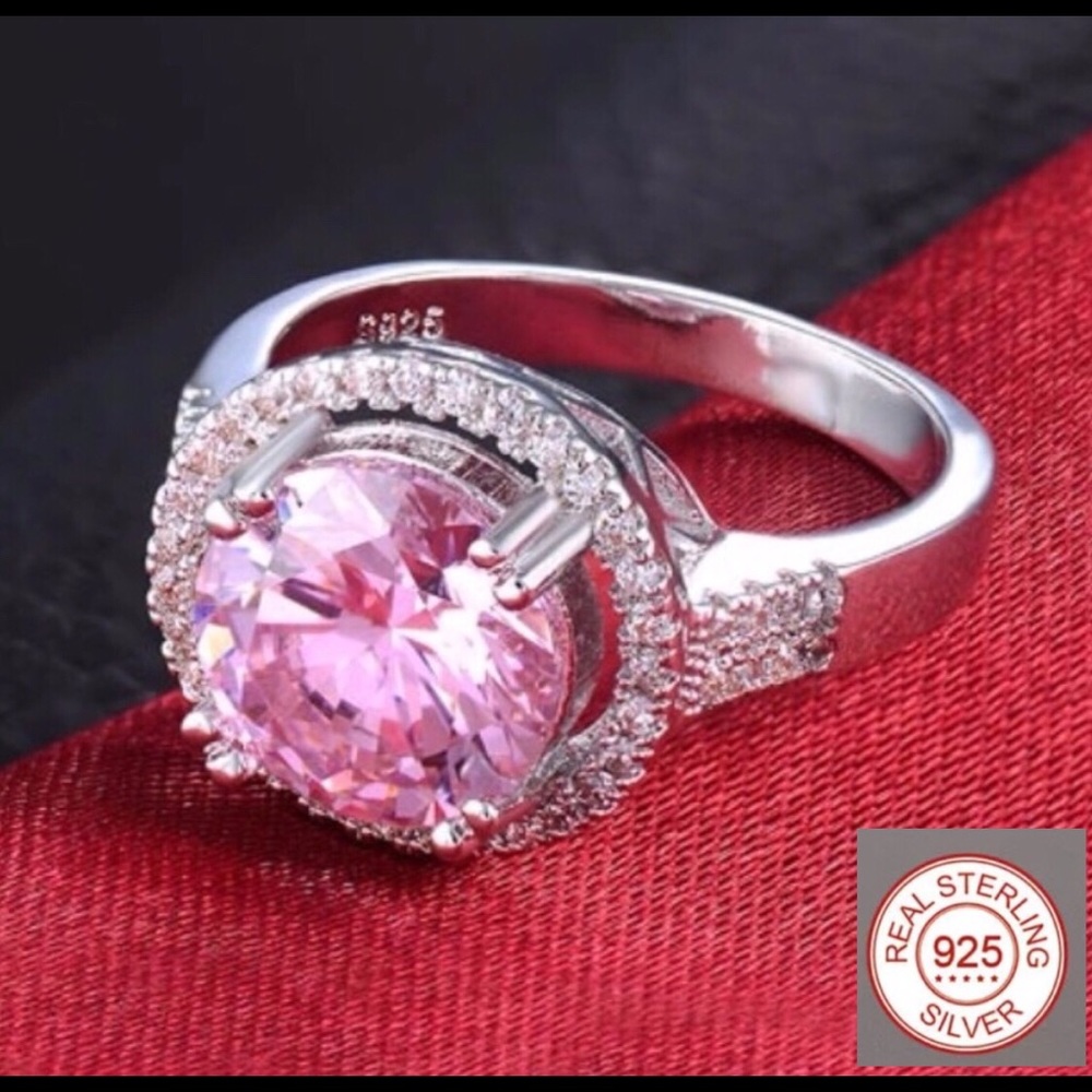 .925 Pink Austrian Crystal Cocktail Ring