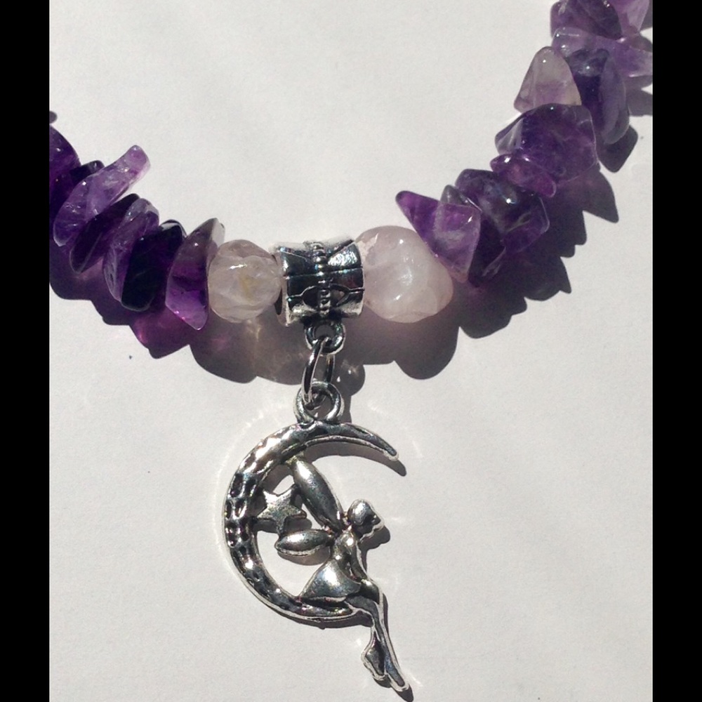 SOLD Amethyst And Rose Quartz Fairy Bracelet - Picture 3 of 5