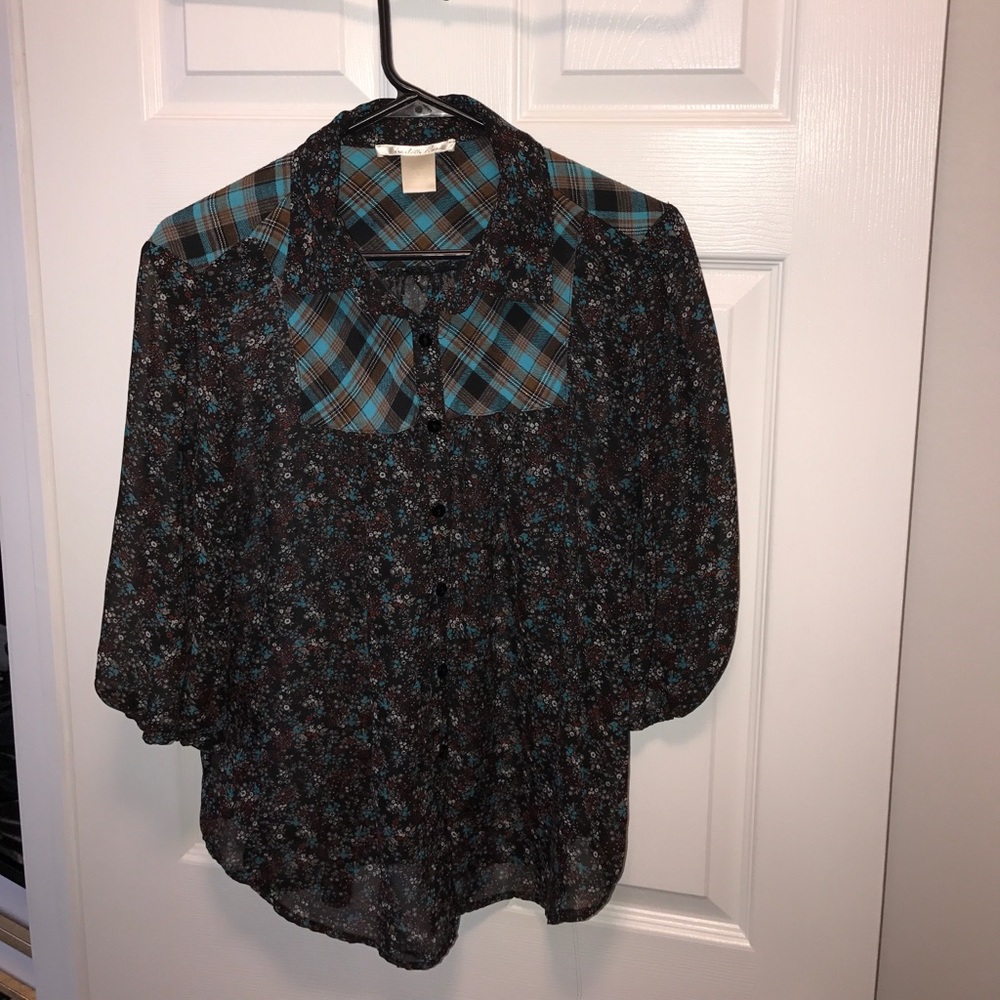 Floral and Plaid Button Up Blouse