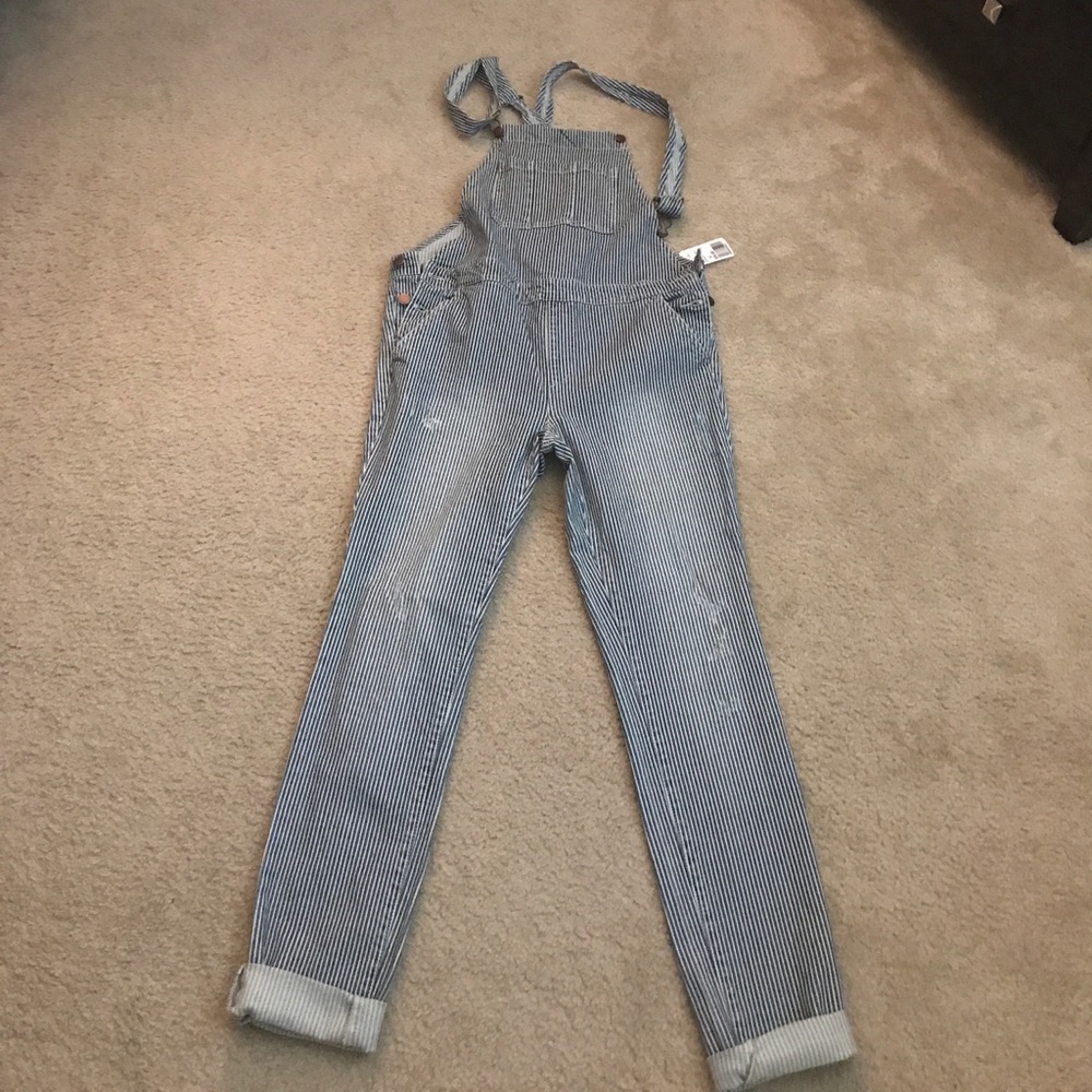 Cute pinstriped denim overalls NWT!