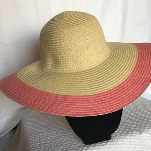 NWT Ann Taylor Wide Brim Summer Hat Natural/Pink