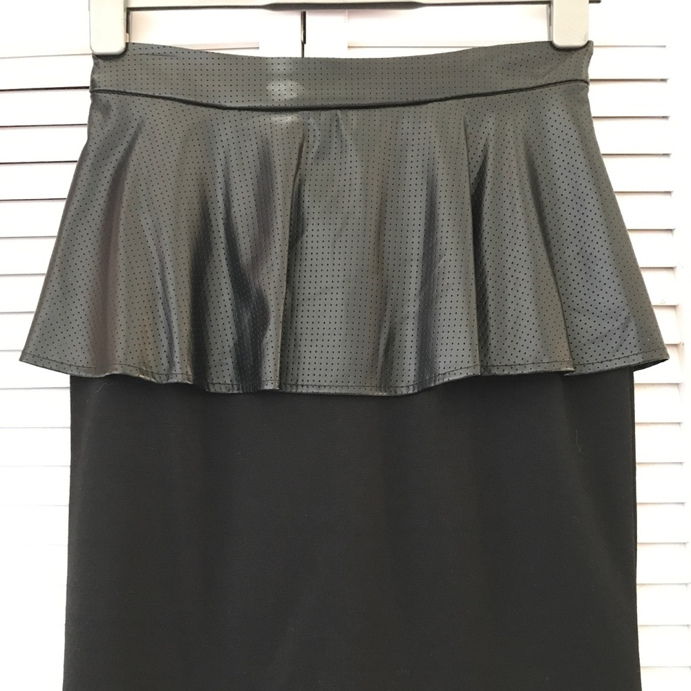 Adorable Black Pencil Skirt with Faux Leather flounce