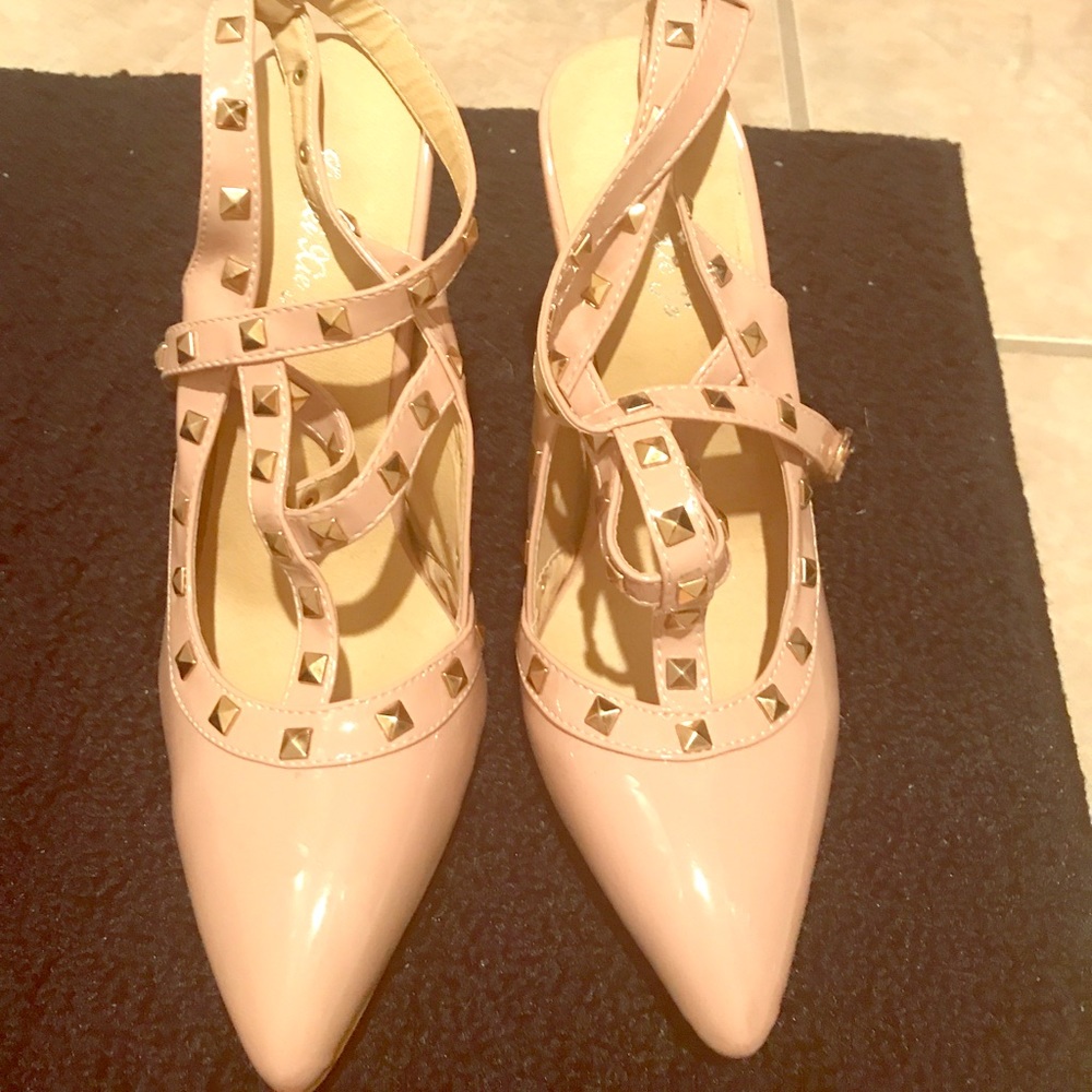 Beige studded heels