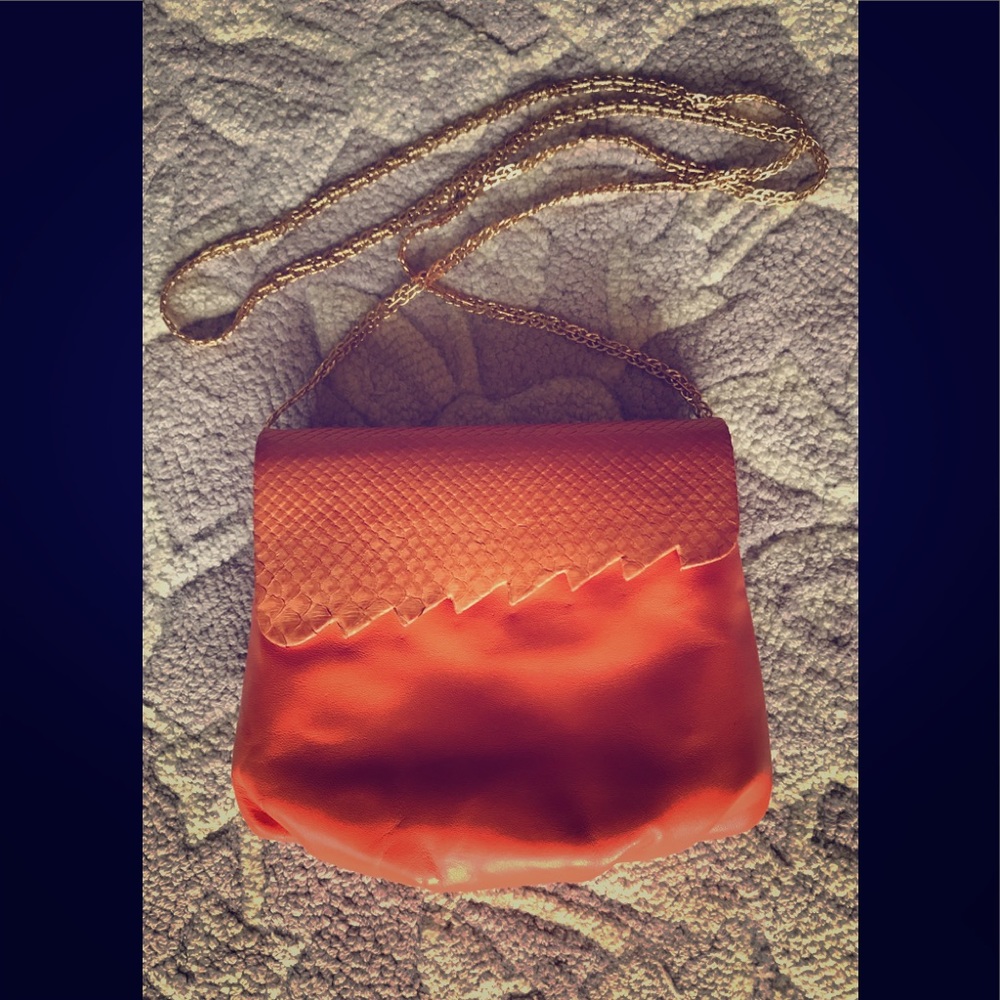 Cashimi Orange Mott Python & Leather Crossbody