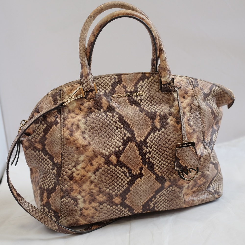 Michael Kors Riley Large Python-Print Satchel Bag