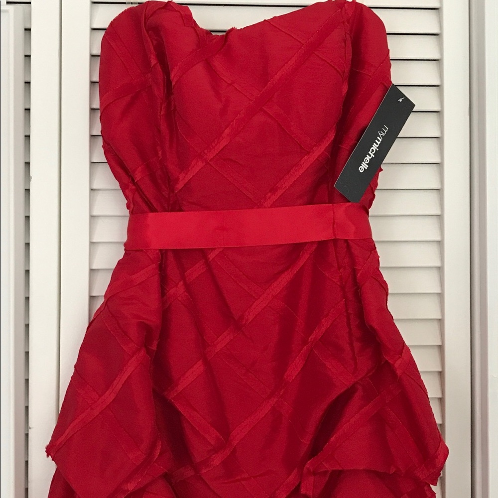 Red ruffled cocktail dress
