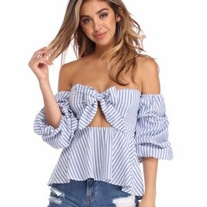Striped Bow Off the Shoulder Top