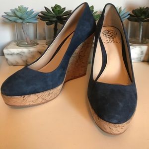 Vince Camuto navy blue suede wedges
