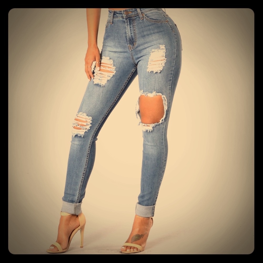 Fashion nova seek and destroy jeans.