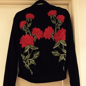 Rose Embroidery Bomber Jacket